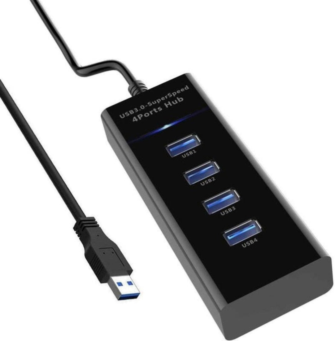 4-port USB hub with a cable on a white background