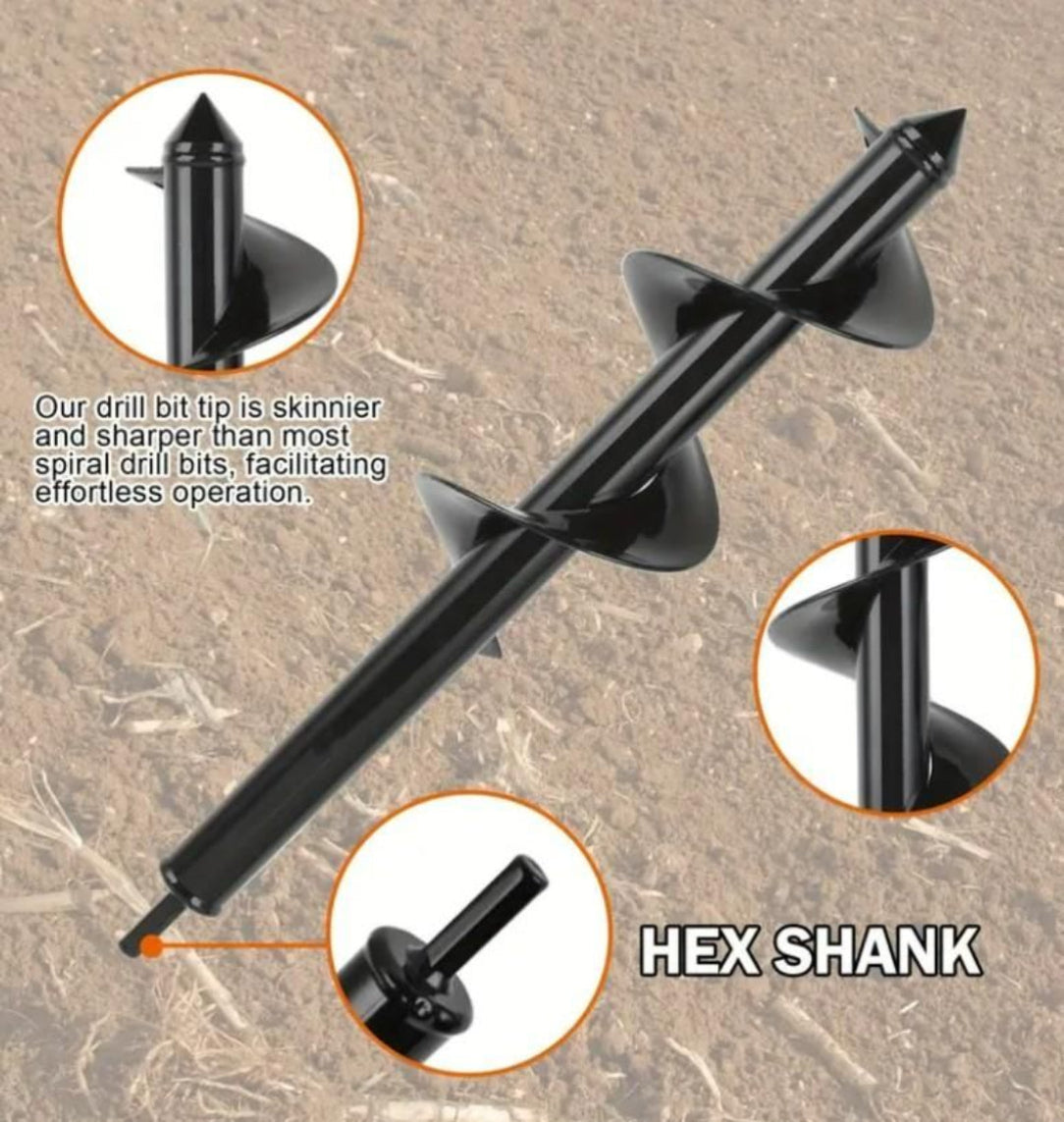 Black drill bit with hex shank on a textured brown background