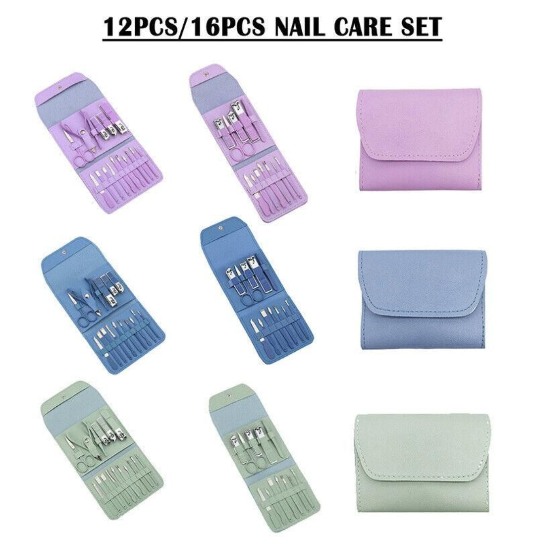 Nail care sets with different colors and quantities on a white background