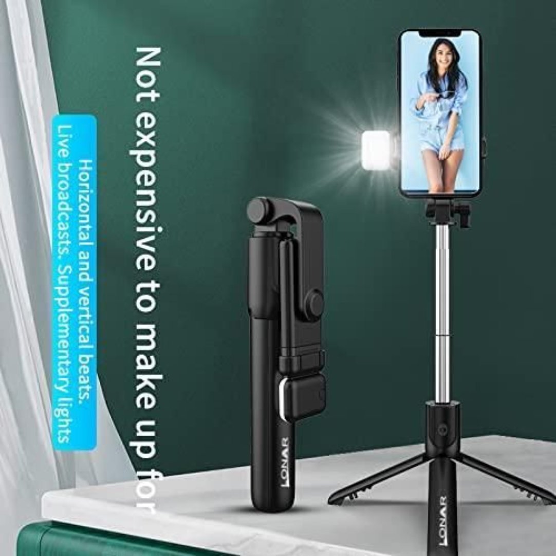 Extendable Flash 3-in-1 Selfie Stick Tripod with Bluetooth Remote .
