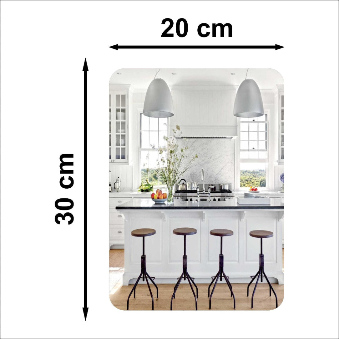 Kitchen with bar stools and dimensions indicated