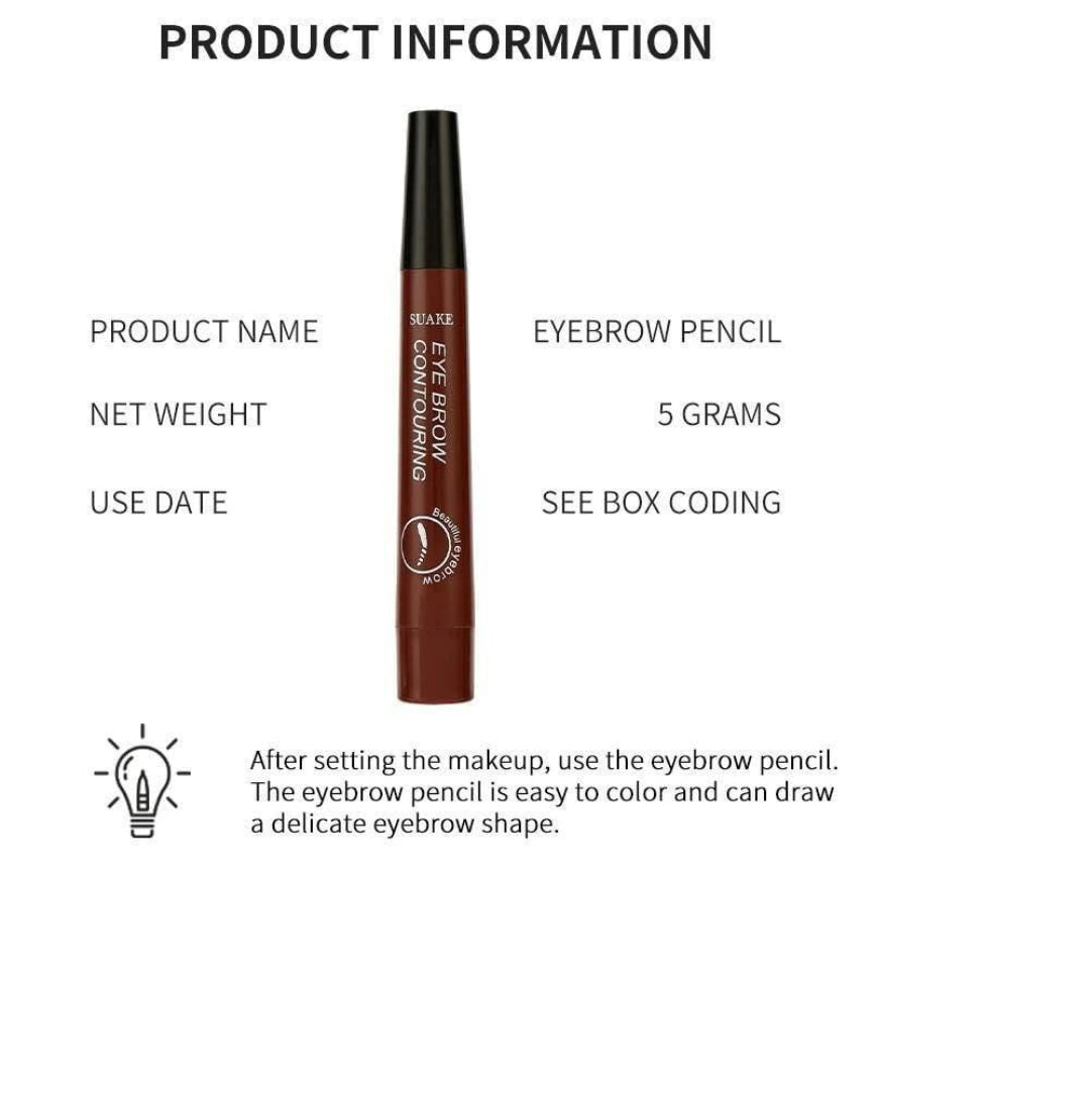 Eyebrow pencil with product information on a white background