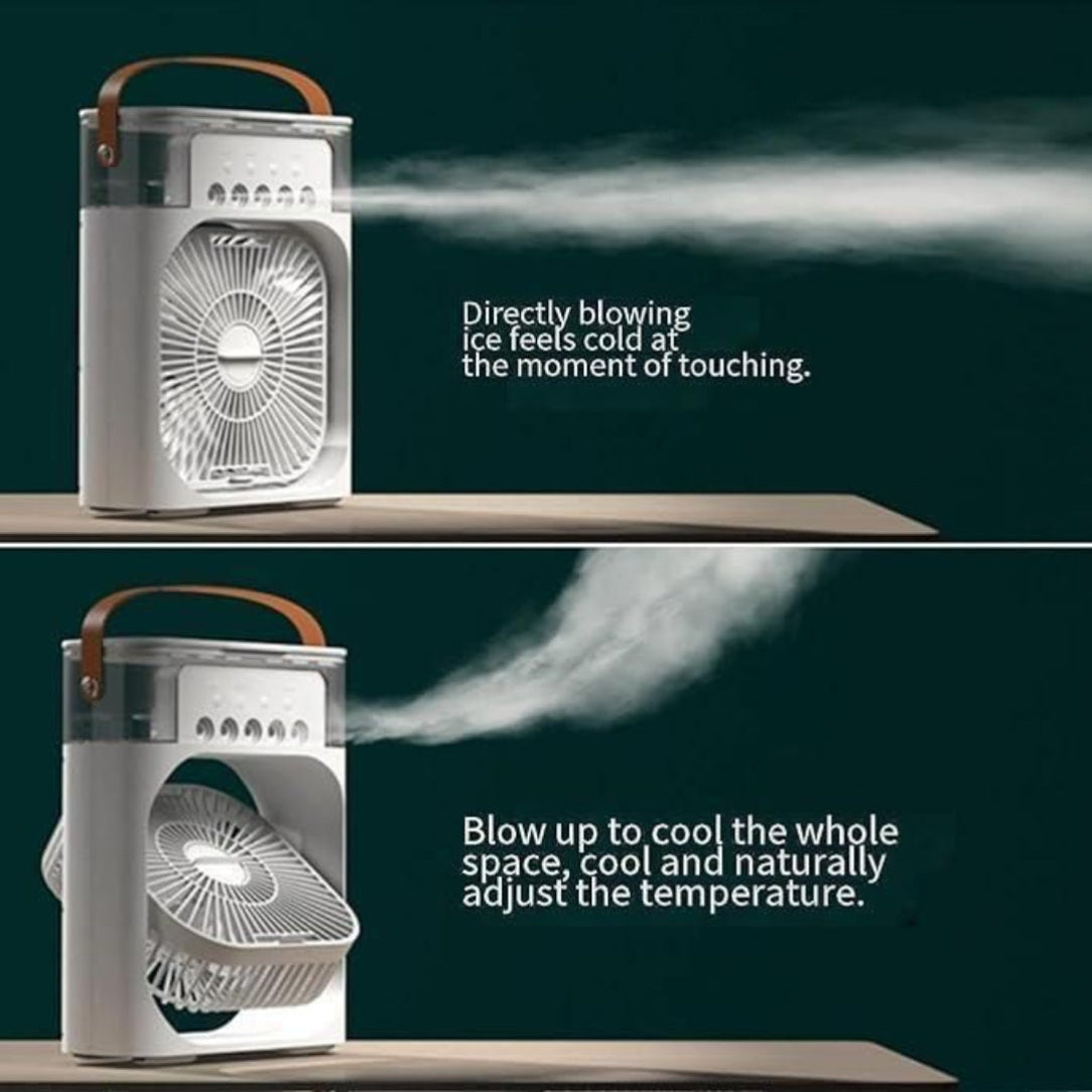 Portable air conditioner with steam effect on a dark background
