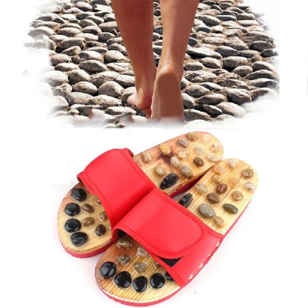 Acupressure Natural Stone Slippers (Red) .