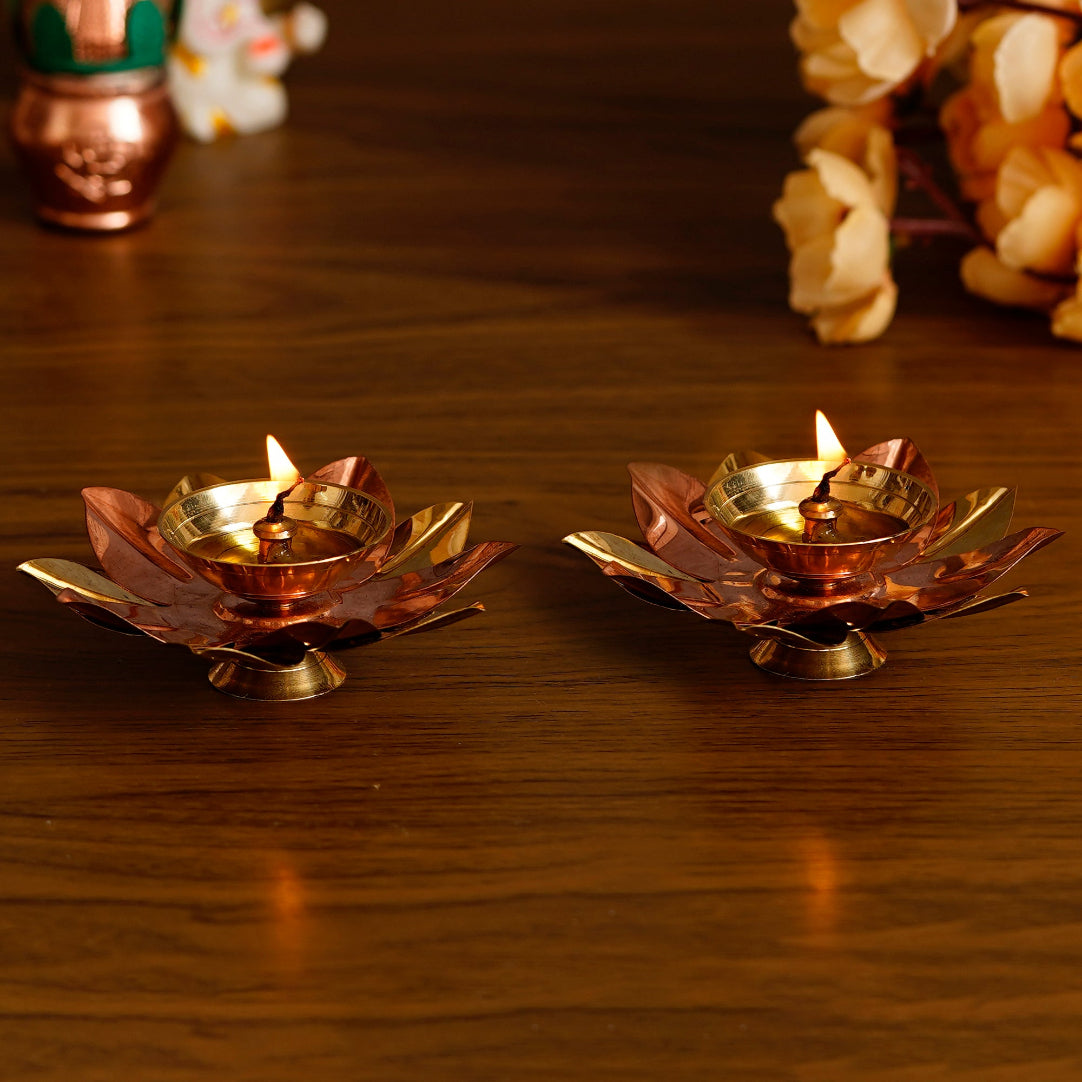eCraftIndia Set of 2 Floral Shape Metal Diya ( Buy One Get One Free )