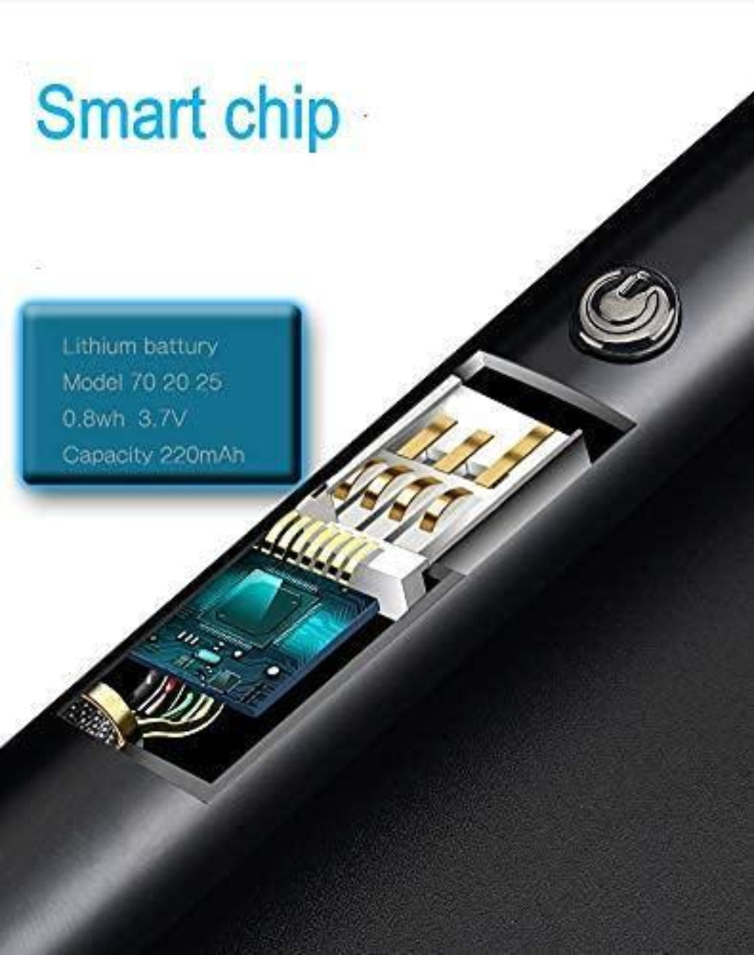 Close-up of a smart chip with battery details on a white background