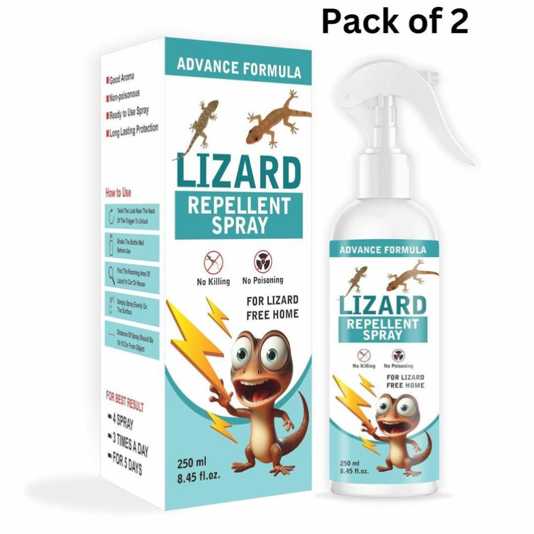 Lizard Repellent Spray packaging and bottle on a white background