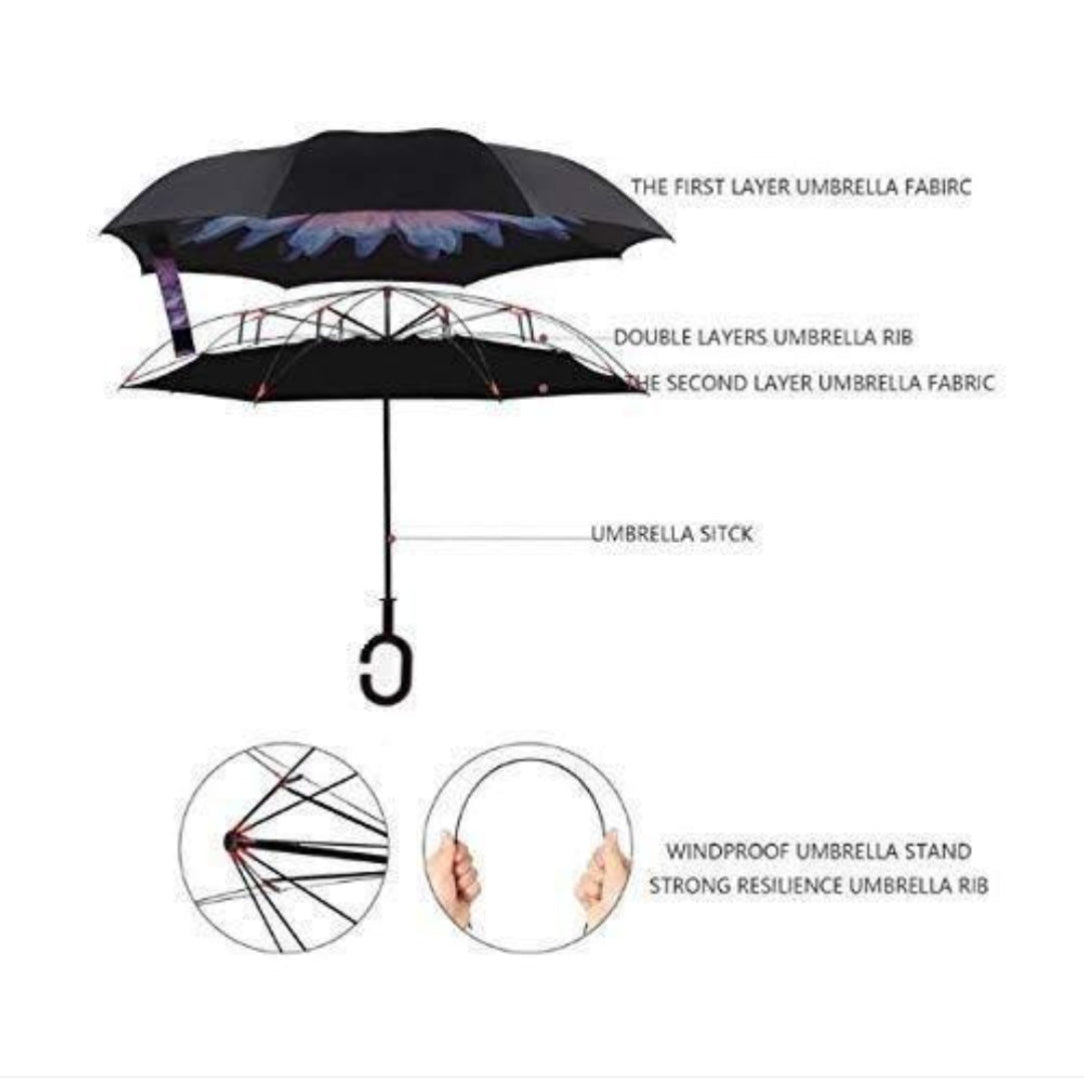 Diagram of an umbrella with labeled parts on a white background