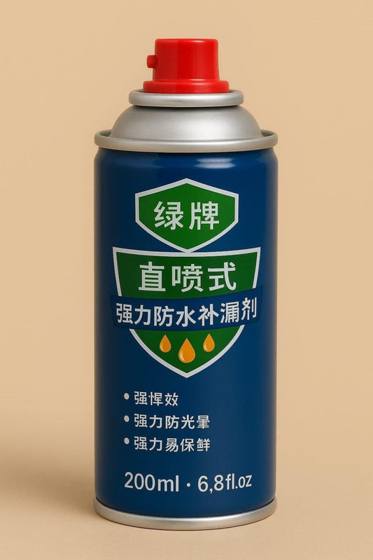 Blue spray can with red cap on a beige background