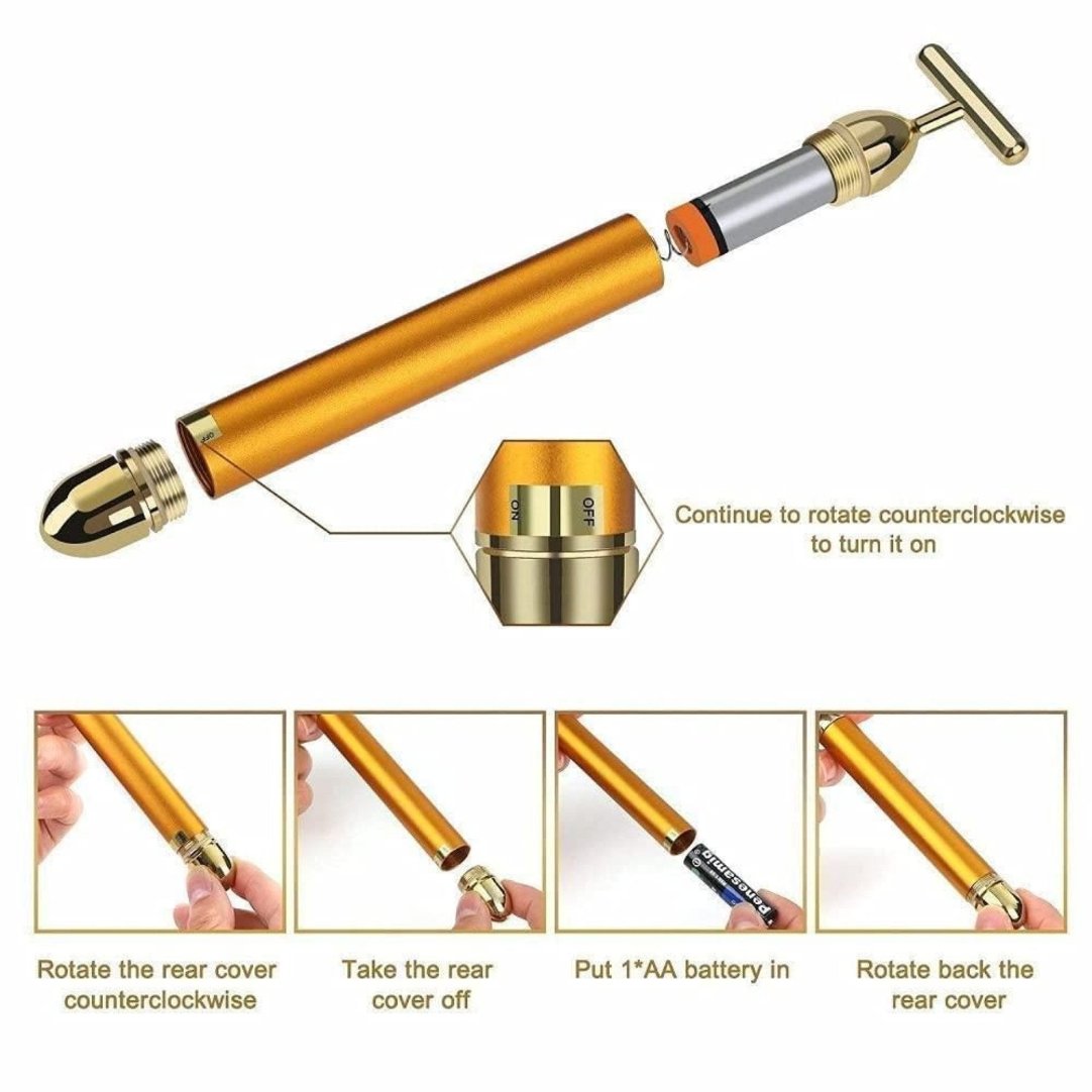 24K Gold Energy Beauty Bar Electric Facial Massage Roller .