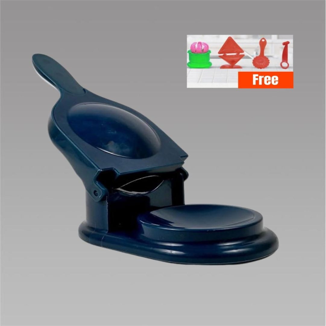 A navy blue colored 3 in 1 Puri Maker, with a small snack maker set placed beside it, labeled as 'Free'.