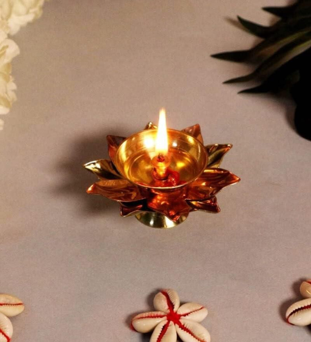 eCraftIndia Set of 2 Floral Shape Metal Diya ( Buy One Get One Free )