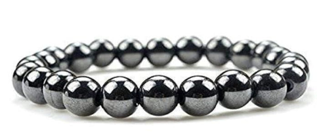 Black beaded bracelet on a white background