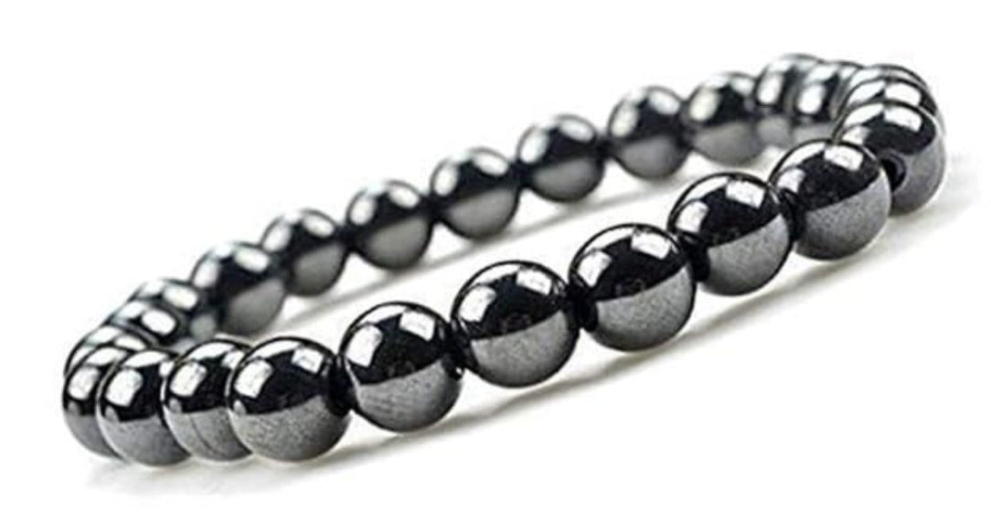 Black beaded bracelet on a white background