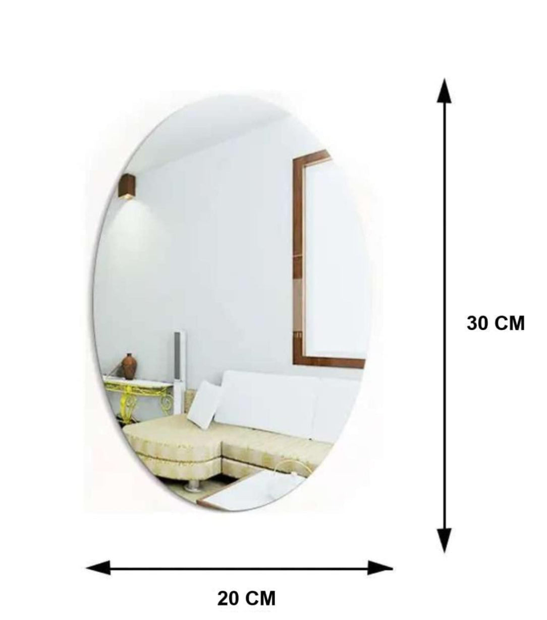 Round mirror with dimensions labeled on a white background