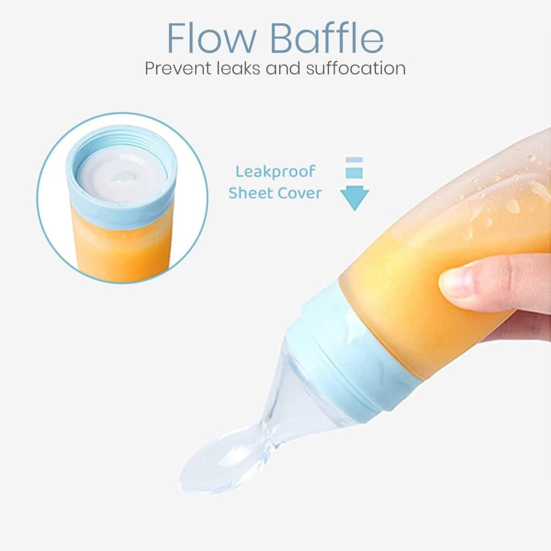 Baby bottle with a flow baffle feature, showing a leakproof sheet cover and preventing leaks and suffocation.