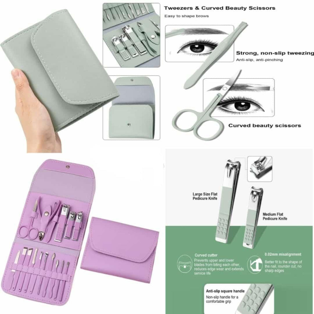 Manicure set with tools and case on a white background