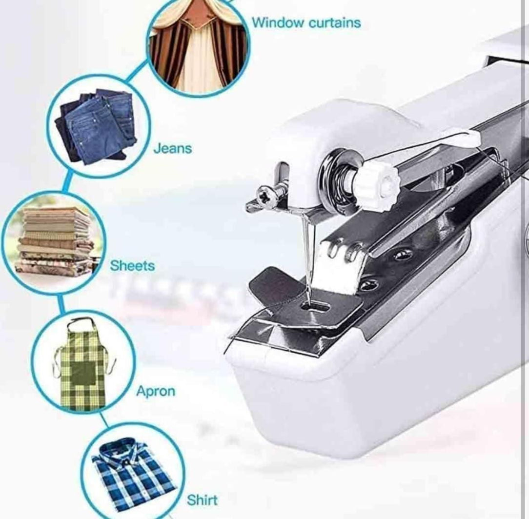 Sewing machine with attachments for various fabric types on a white background