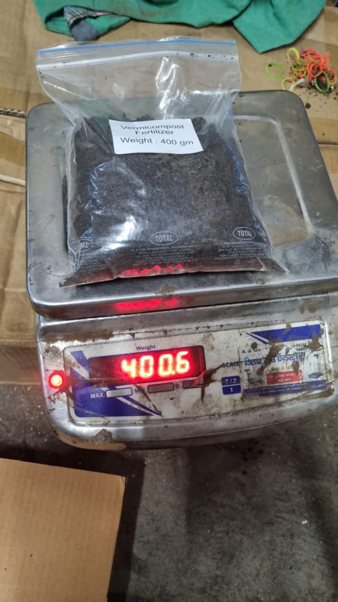 Package on a digital scale with a weight display