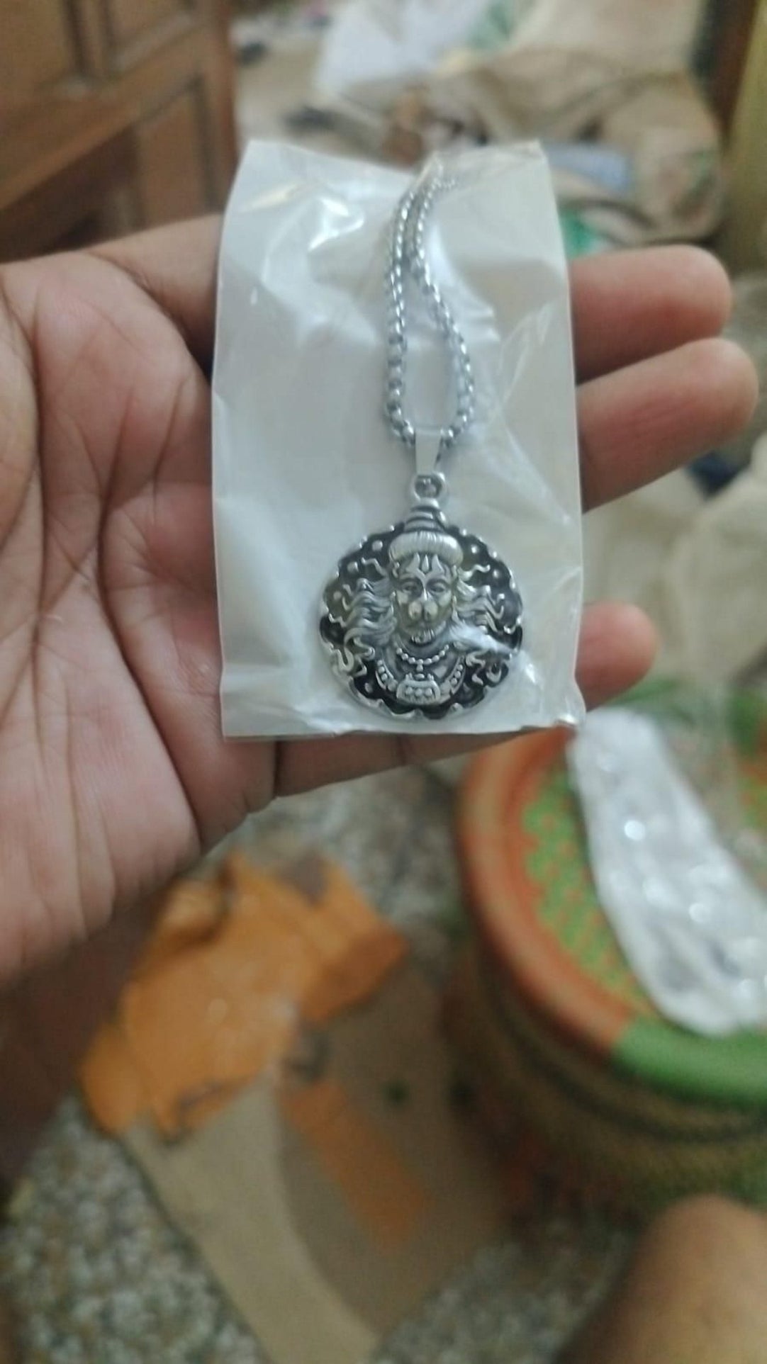 Hanuman Ji Pendant Oxodised Silver Chain .