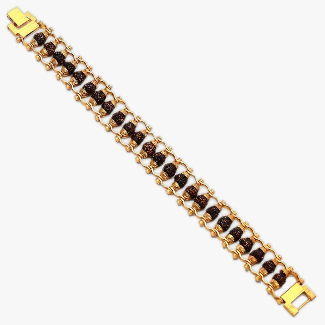 Gold and brown chain bracelet on a white background