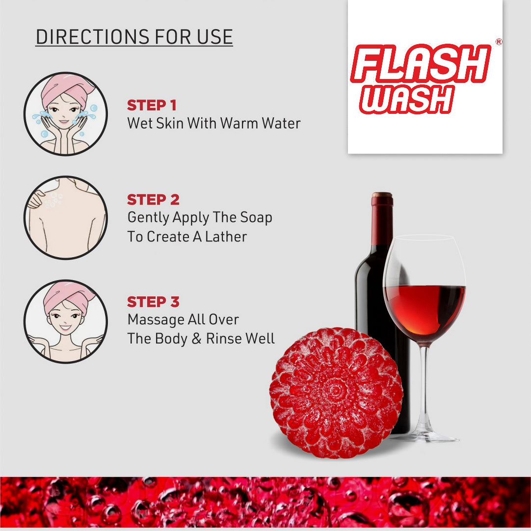 Flash Wash soap bar with wine bottle and glass on a gray background