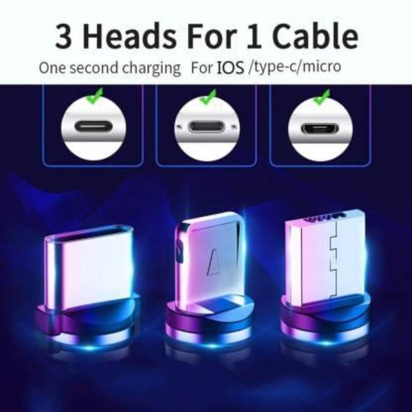 360 Degree Rotating 3 IN 1 Magnetic Data Cable .