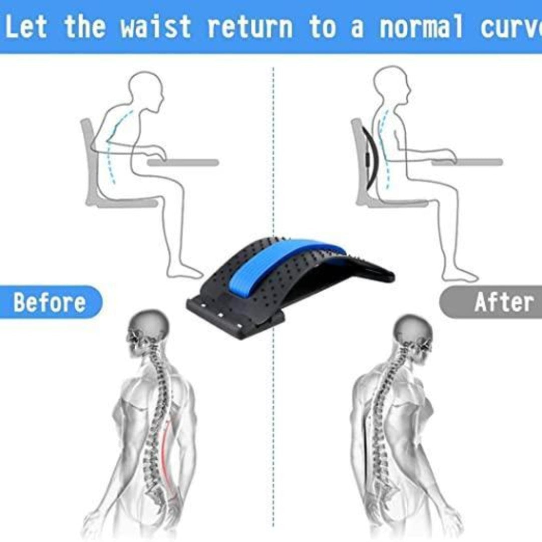 Multi-Level Back Stretcher Posture Corrector Device for Back Pain Relief with Back Support . Mate Magic Back Stretching Massage (Blue)