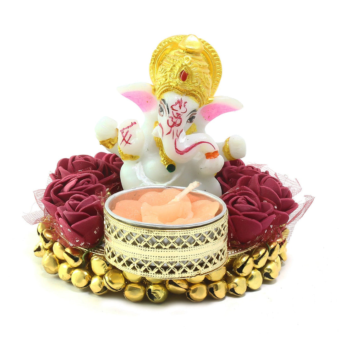 eCraftIndia Lord Ganesha Idol on Decorative Plate with Tea Light Holder .