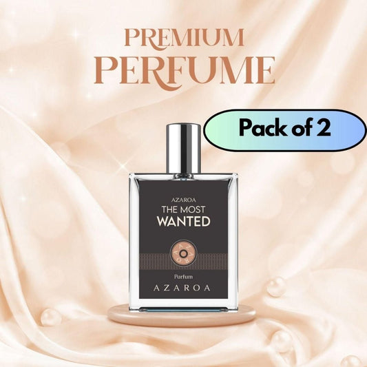 Premium perfume bottle with the label 'Azaroa The Most Wanted' on a softly blurred background, indicating a sophisticated and elegant fragrance.