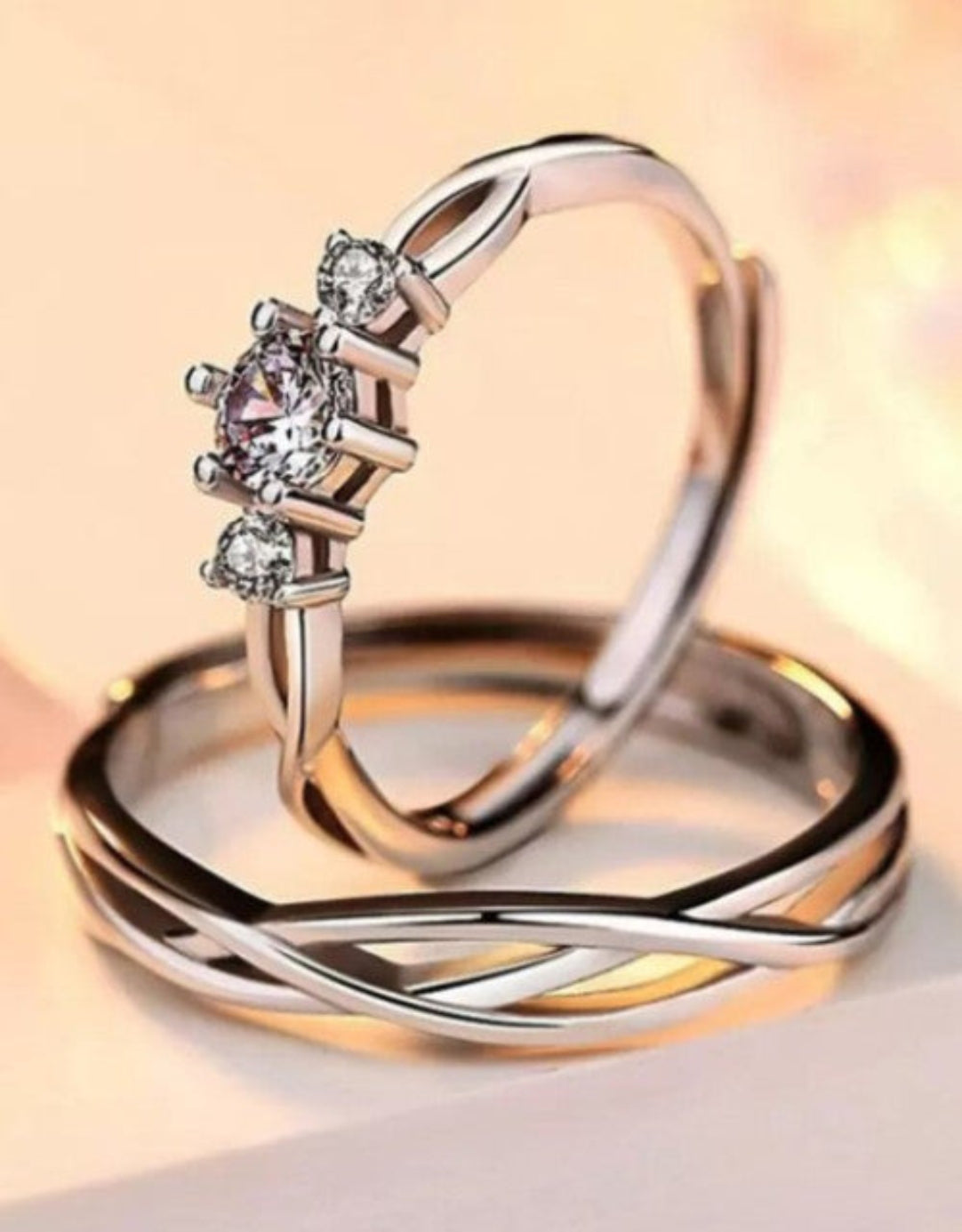 silver stylish king Queen design Copper Silver Plated Ring Set