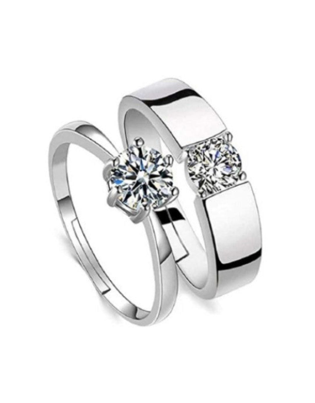 Stainless Steel Zircon Sterling Silver Plated Ring Set .