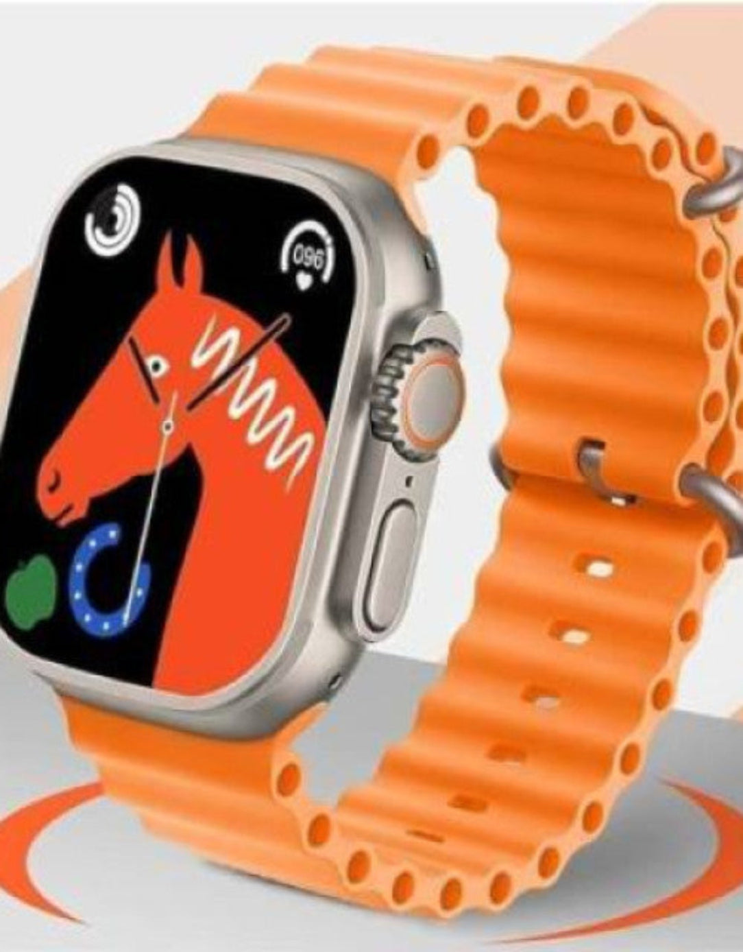 Smartwatch with an orange band on a light gray background