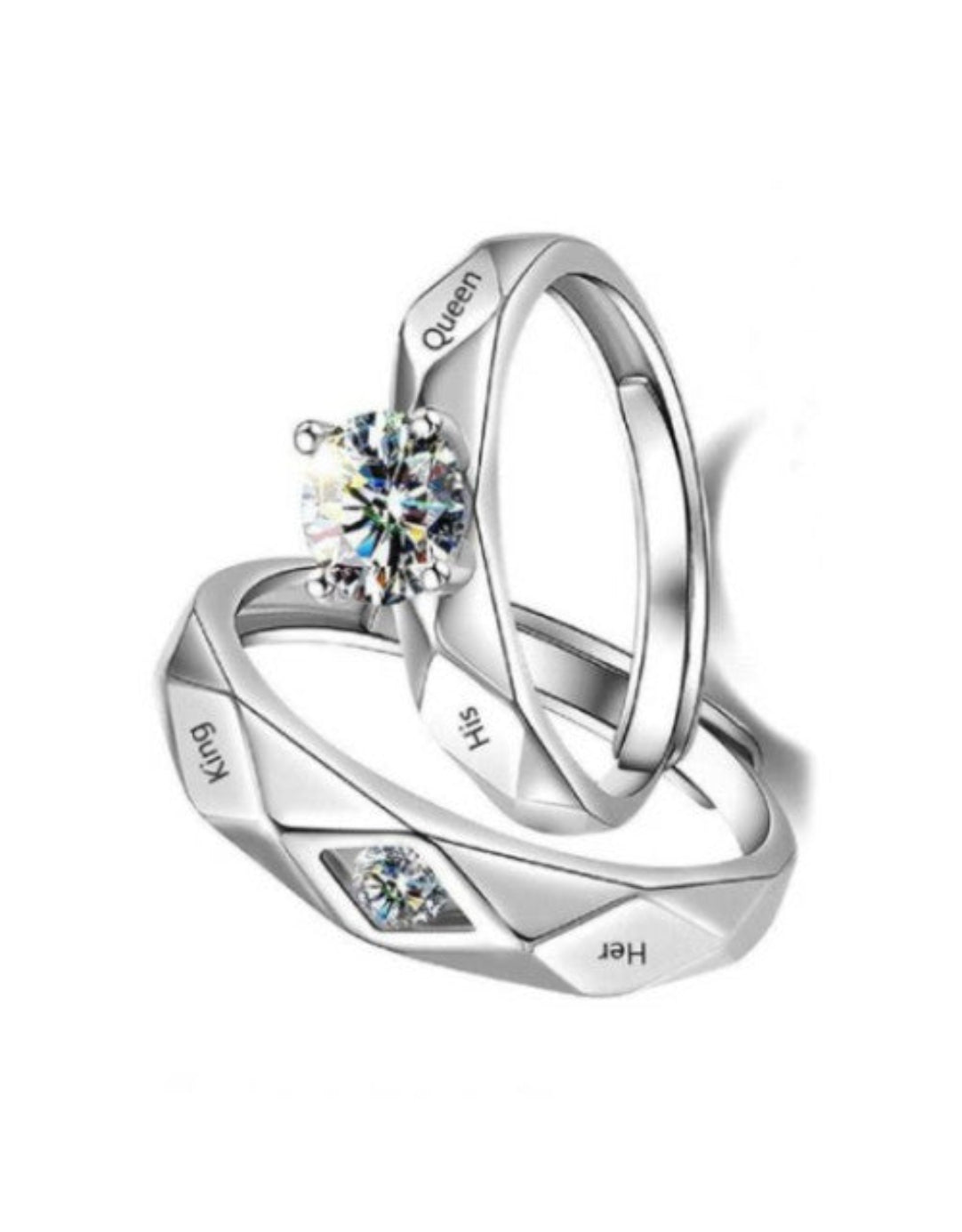 Uniqon Silver Color Stainless Steel Crystal Nug Diamond Stone Romantic Couple Finger Rings