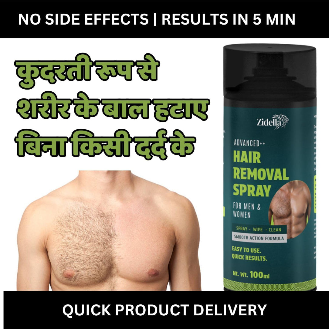 Hair removal spray can with text on a black background