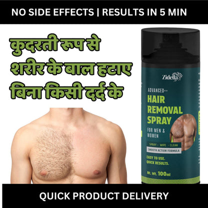 Hair removal spray can with text on a black background