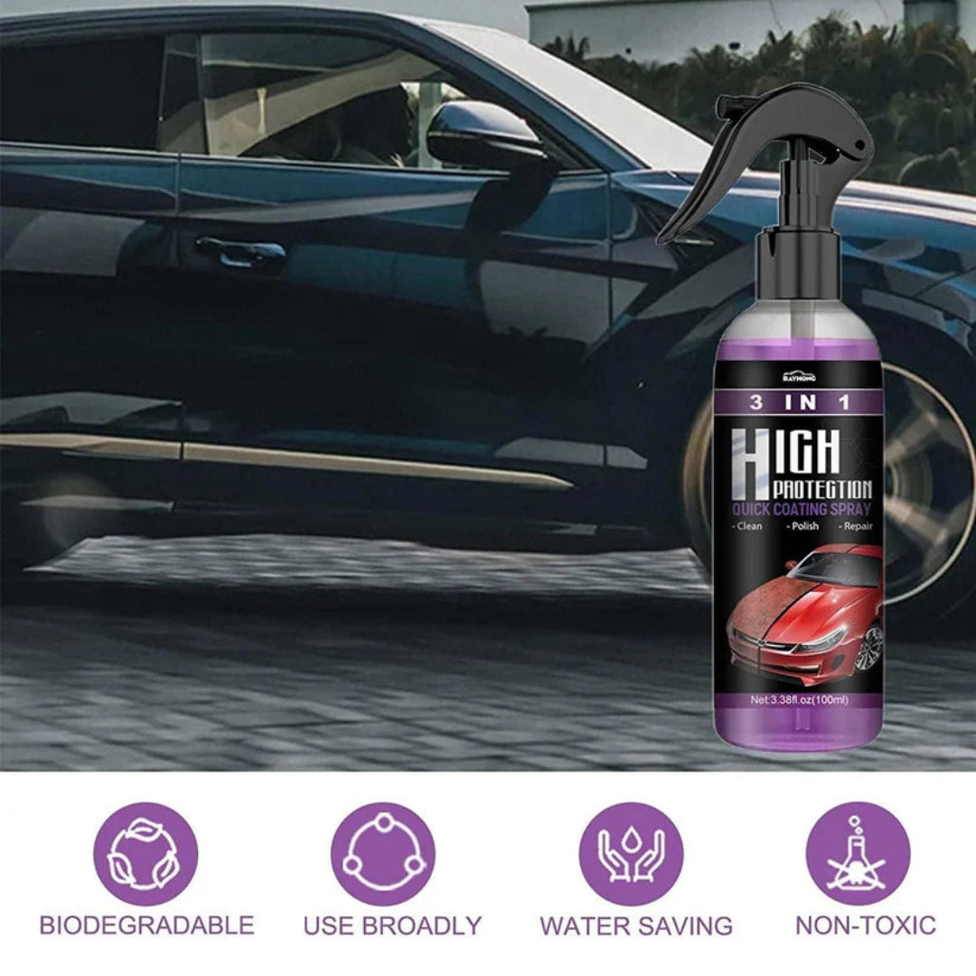 Car care spray bottle with car in the background