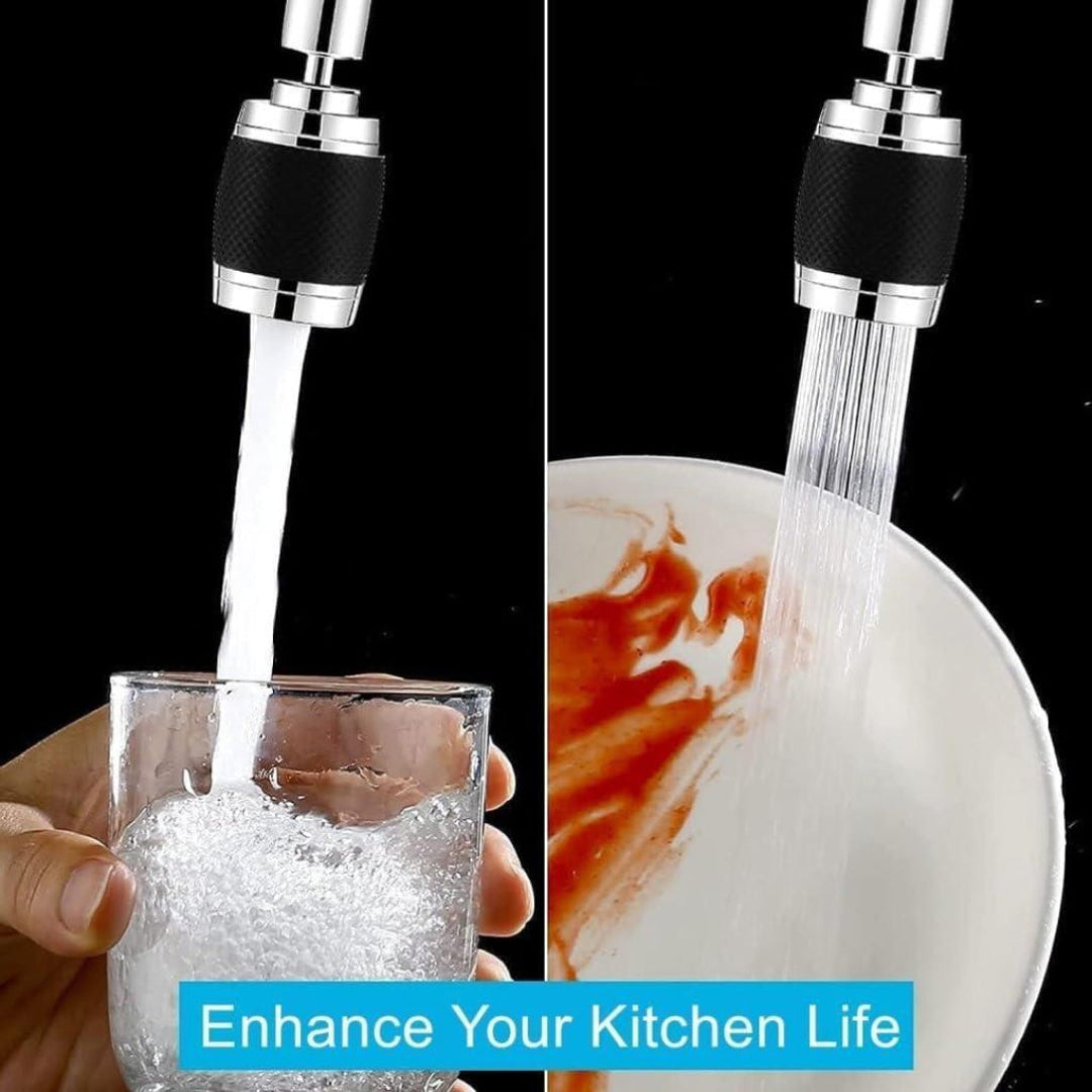 Fountain faucet with water flowing into a glass and a bowl, with text 'Enhance Your Kitchen Life'.