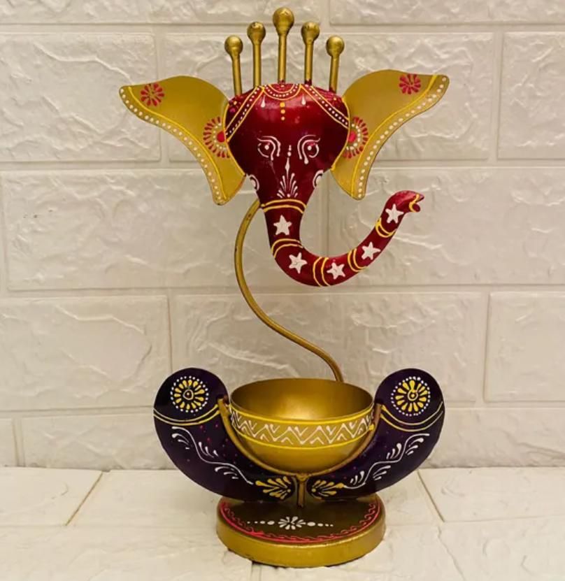 Intricately Crafted Spiritual Decor Ganesha with Tealight Candle Holder .