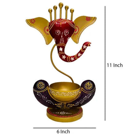 Intricately Crafted Spiritual Decor Ganesha with Tealight Candle Holder .