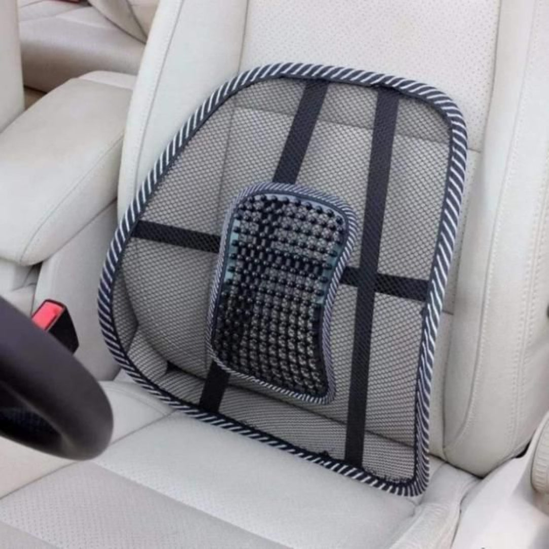 Car backrest cushion with mesh design on a car seat