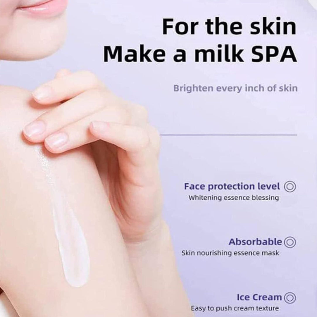 Advertisement for a skin care product with text and a close-up of skin.
