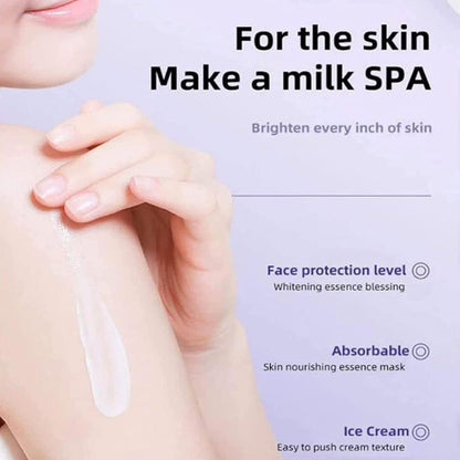 Advertisement for a skin care product with text and a close-up of skin.