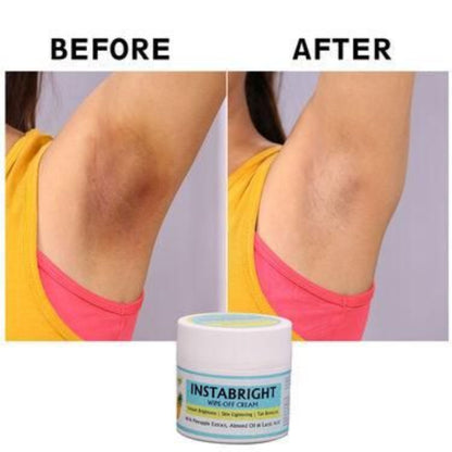 Before and after comparison of armpit hair removal with Instabright cream.