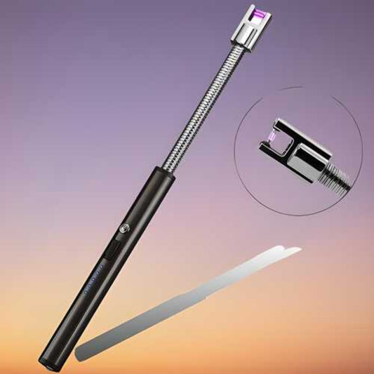 Black flexible light stick with close-up inset on a gradient background