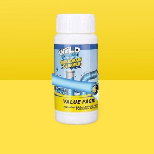 Bottle of Wild Plumber Sink & Drain Cleaner on a yellow background