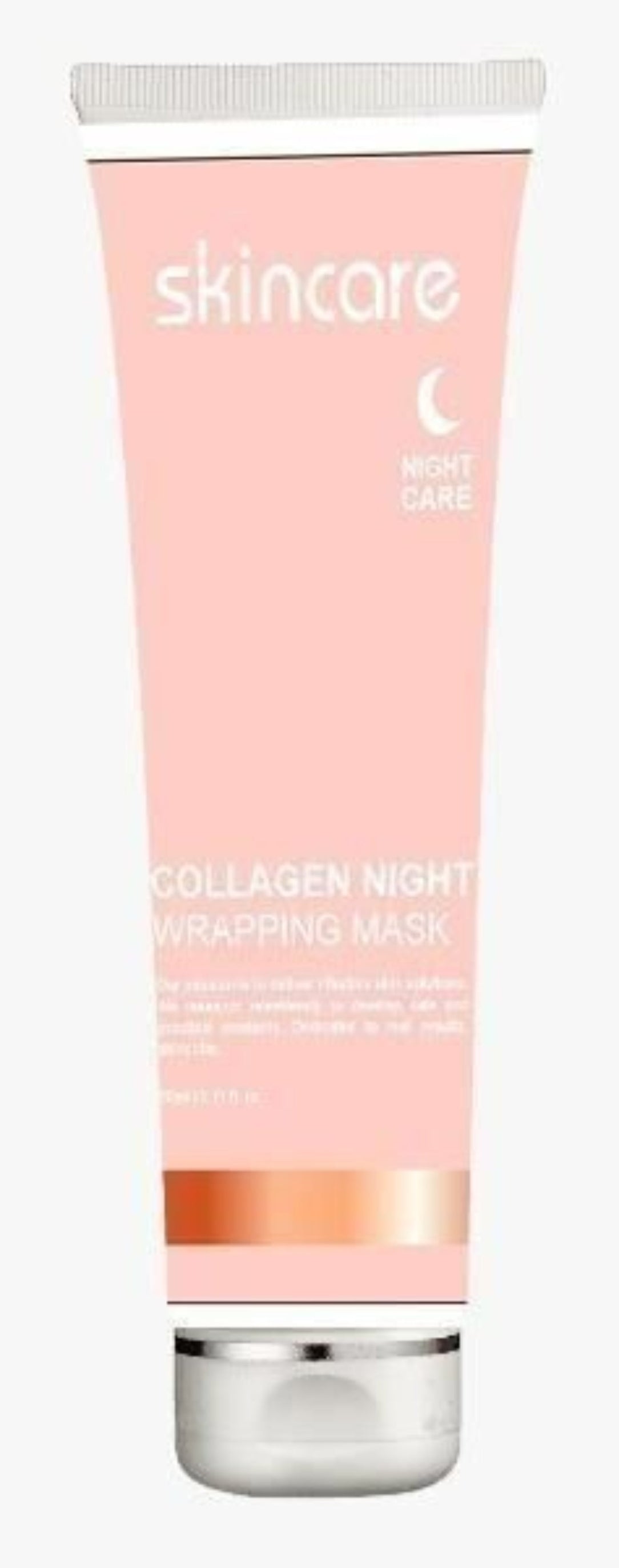 Collagen night mask tube with pink packaging on a white background