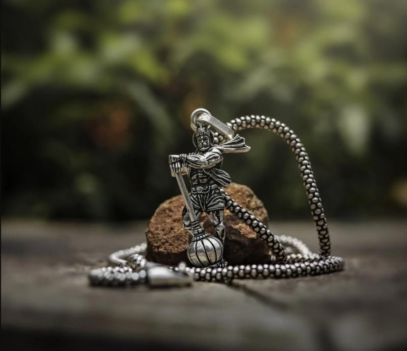 Hanumanji With Gada Silver Pendant Chain .