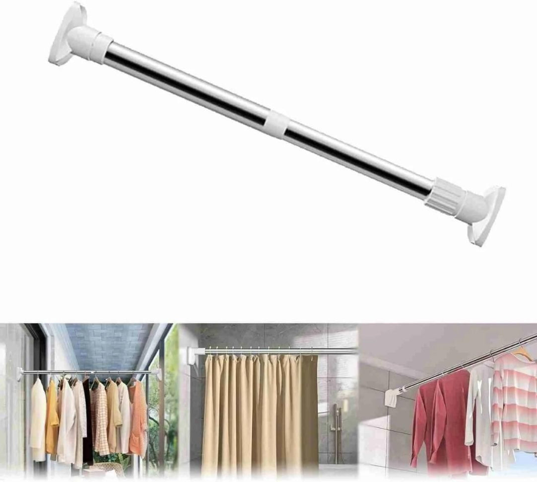 Curtain rod with images of clothes hanging on it in the background