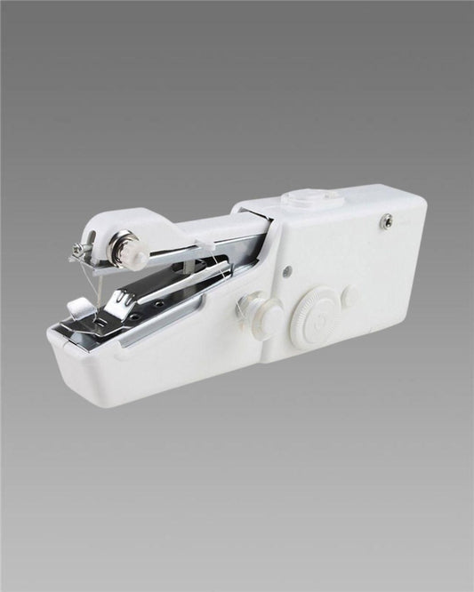 White handheld sewing machine on a gray background
